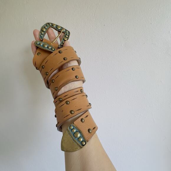 Leatherock USA Studded Leather Belt – Tan & Turquoise Western Cowgirl Statement - Picture 6 of 13